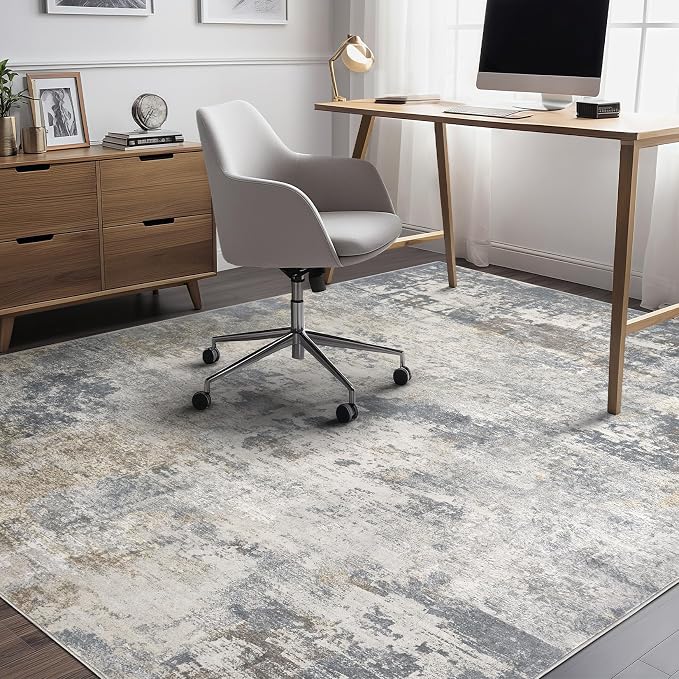 UERMEI 7x9 Area Rug Living Room Rugs - Washable Neutral Modern Abstract Soft Thin Large Rug Indoor Floor No Slip Rug Carpet for Bedroom Under Dining Table Home Office Decor - Blue Grey