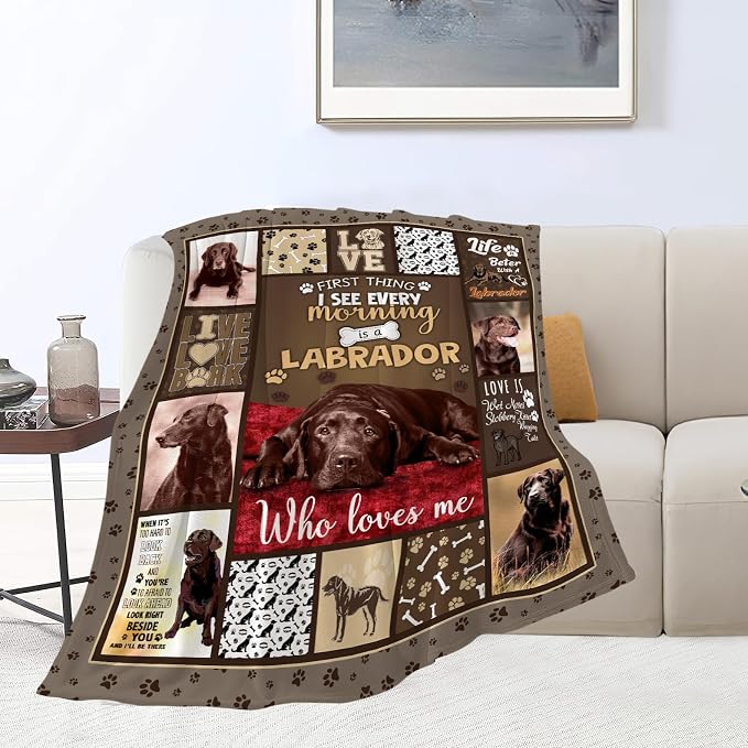 Labrador Dog Throw Blanket Cozy Plush Chocolate Retriever Lover Flannel Fleece Ultra Soft Blankets Lightweight Fuzzy Party Blanket Gifts for Girls Women Men Boys Bed Couch Sofa 60"x50"