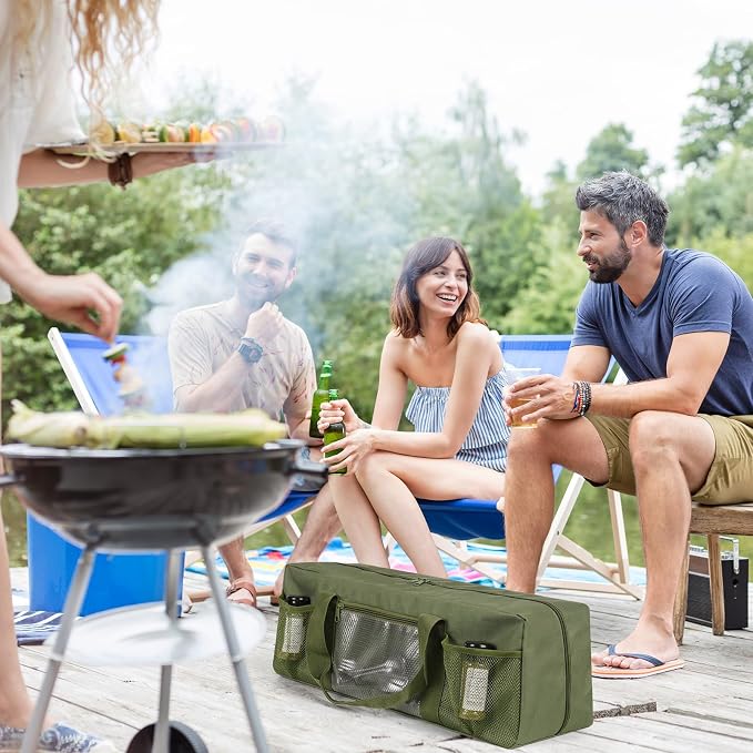 Grill Tool Storage Bag, Large Grill Utensil Storage Caddy with Pockets, Portable Grill Accessory Storage Bag for Outdoor Camping & BBQ (Green)