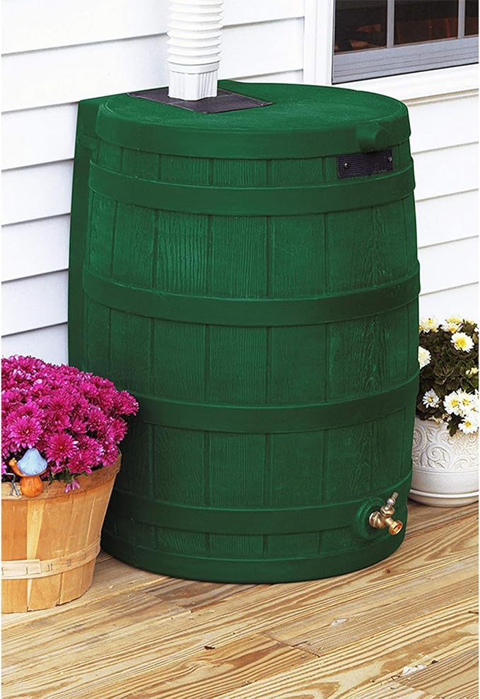 Good Ideas Rain Wizard Water Storage High Quality Collection Barrel with Brass Spigot, Safety Screen, and 50 Gallon Capacity, Green (3 Pack)