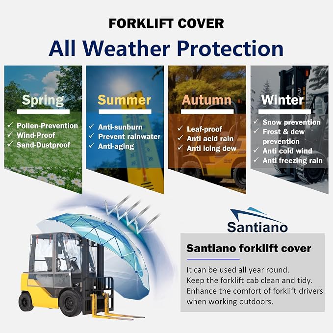 SANTIANO All-Weather Forklift Cover,0.5mm Reinforced EVA, 600D Silver Oxford, Waterproof, Windproof, UV Proof, Universal Fit for 6000 LBS Forklift,Forlift Sun Cover Easy to Use.