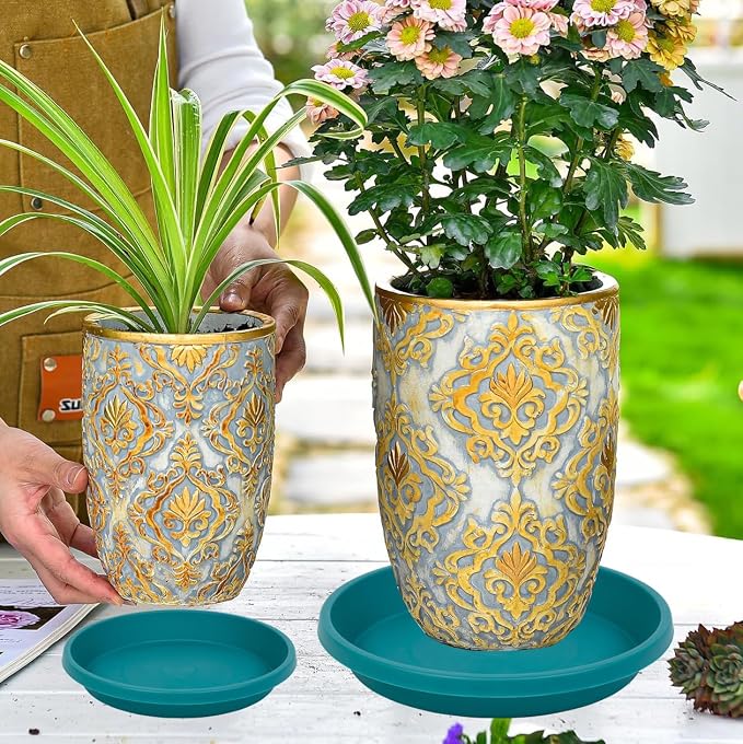 NIMYAU Plastic Plant Saucers 10 Inch Round Pack of 5 Heavy Duty Drip Trays for Indoor Outdoor Use