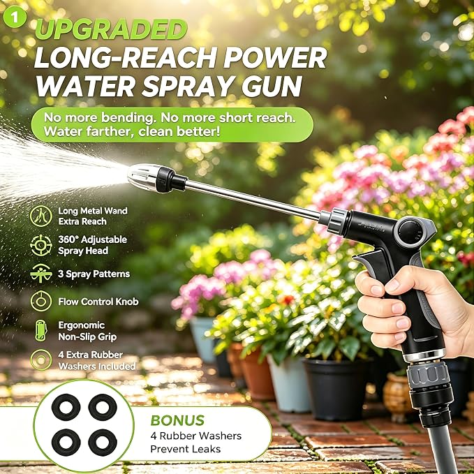 High Pressure Water Washer Jet, Garden Hose Nozzle with 360 ° Rotating Spray, Multi Function Garden Watering Sprayer, 3/4 Inch Connector with 4 Sealing Rings for Yard, Car and Pet Cleaning