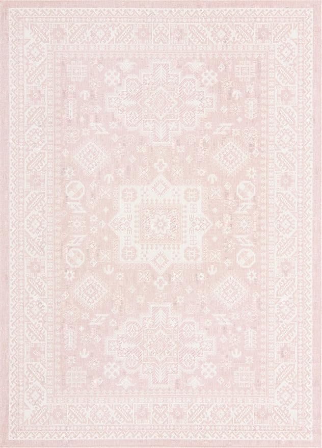 Unique Loom Outdoor Aztec Collection Area Rug - Chalca (7' 1" x 10' Rectangle, Pink/ Ivory)