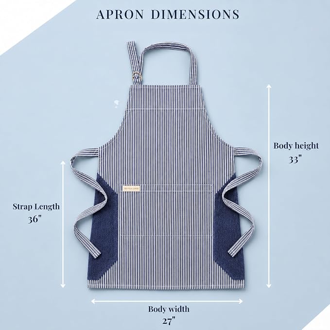 100% Cotton Kitchen Apron with 2 Pockets – Adjustable Chef Apron for Cooking Baking BBQ – Unisex Apron