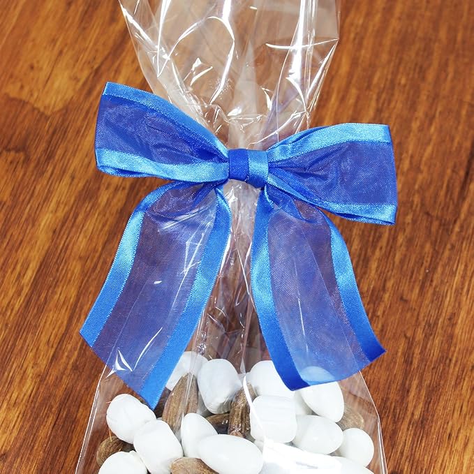 Royal Blue Pre-Tied Organza Bows With Twist Ties. Pack of 12 Satin-Edged Fabric Bows Made of 1-1/2" Ribbon. Bow Measures 4" Wide (12, Royal Blue)