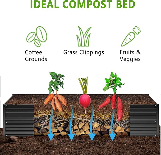DIIYIV 12x2x1FT Galvanized Raised Garden Bed Kit,Vegetable Boxes-Rectangle Metal Flower Box,Large Planter Raised Beds Outdoor Garden for Planting,Fruit,Herb-Black
