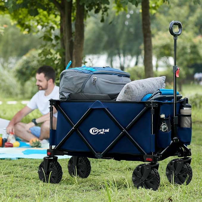 Portal Heavy-Duty Folding Wagon Cart, Large Collapsible Utility Wagon with All-Terrain Wheels for Beach, Camping, Garden & Grocery