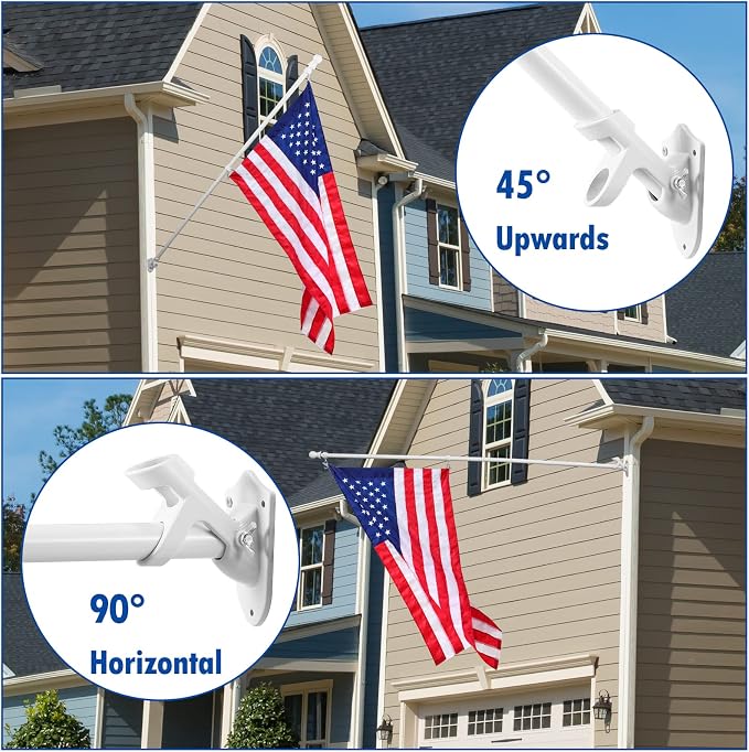 BONWIN White Flag Pole Kit for House, 5FT Thickened Stainless Steel Outside Wall Mount Flagpole for 3x5' Flag, 1" Tangle Free Rotating Flag Pole Rings & 2-Position Bracket Holder for Porch Residential