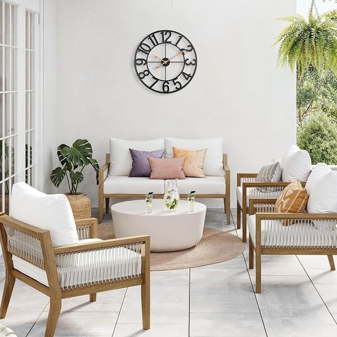 30 Inch Large Wall Clock, Silent Non Ticking Wall Clocks Battery Operated, Modern Farmhouse Decorative Round Metal Indoor Outdoor Analog Wall Clock for Living Room, Kitchen, Bedroom, Patio - Black