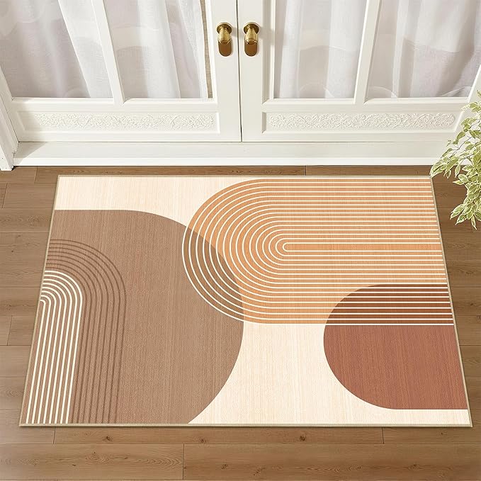 Boho Rug 2x3 for Entryway Bohemian Rugs Machine Washable Modern Geometric Non Slip Printed Low Pile Indoor Door Mat Floor Carpet for Bedroom Bathroom Kitchen Laundry,Orange