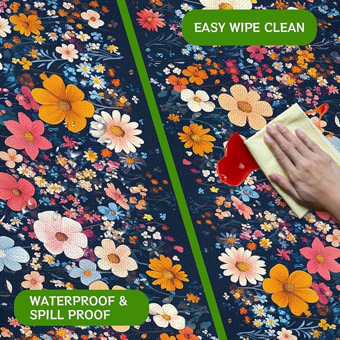 French Flowers Picnic Table Cover with Bench Covers and Carrying Bag, Vintage Berry Garden Rectangle Table Cover Outdoor Patio Camping Essentials 72 inch 4PCS Camping Fitted Tablecloth