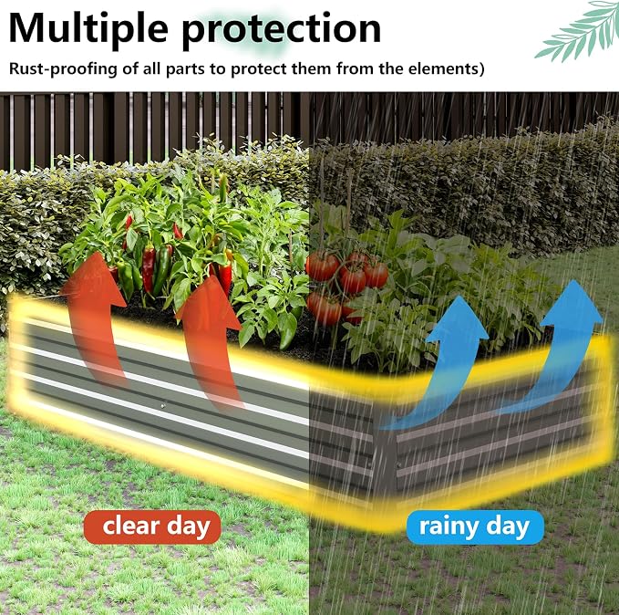 Vengarus 10x3x1FT (2 Pack) Galvanized Raised Garden Bed Kit, Outdoor Metal Planter Box for Vegetables, Rectangular Steel Container, Easy Assembly (Sliver)