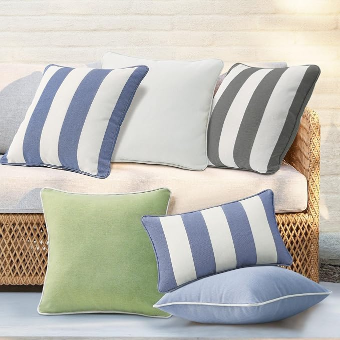 Decorative Outdoor Water Repellent Throw Pillows with Inserts, Set of 4, 16" x16" Pillows for Patio, Backyard, Bed, Couch, and Patio Furniture, Gray Stripe