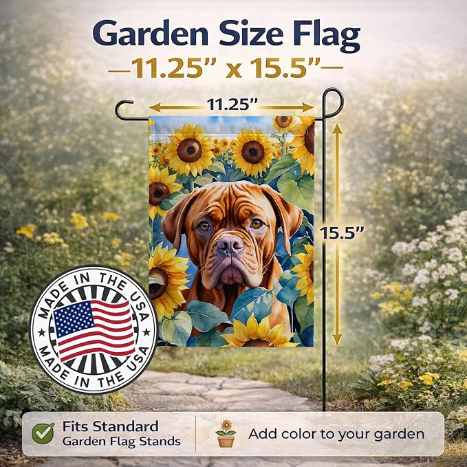 Caroline's Treasures DAC6069GF Dogue de Bordeaux in Sunflowers Garden Flag Mailbox Flag Decorative Yard Flag Banner Outside Patio Artwork Yard Flower Beds, Garden Size, Multicolor