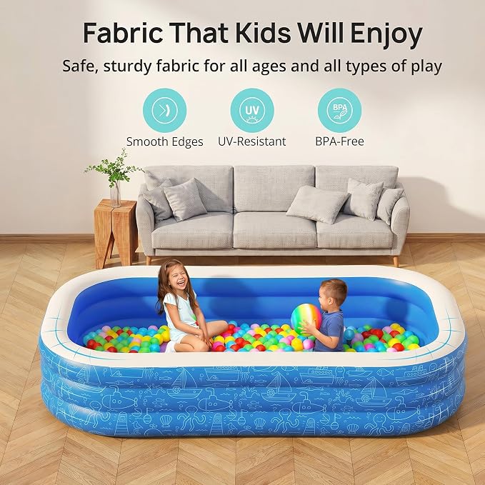 Large Inflatable Swimming Pool with Removable Canopy, 150" x 70" x 20" Full-Sized Kiddie Pool for Kids & Adults, Outdoor Blow-Up Pool with Sun Shade for Backyard & Garden, Durable & Safe, Age 3+