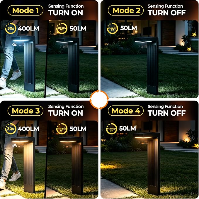 COXSENI Solar Lights Outdoor Pathway, 4Pack Motion Sensor Solar Pathway Lights, 3 Working Modes & 2 Colors Adjustable, IP65 Waterproof Outdoor Landscape Lighting for Garden Yard Driveway Walkway Lawn