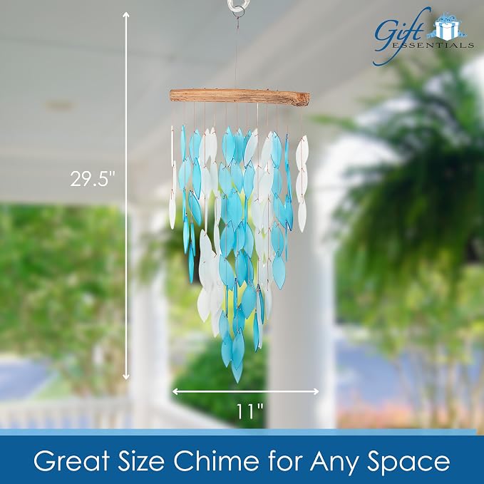 Blue Handworks Blue Deluxe Waterfall Glass Wind Chime | Handcrafted Deluxe Waterfall Glass Wind Chime in Bright Blue and Frosted White