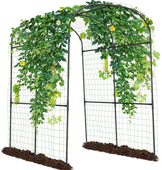 SUNYRISY Garden Arch Trellis for Climbing Plants Outdoor, 71" x 47" x 83" Metal Core Tall Archway Tunnel Plant Support for Cucumber Tomato Vine Flowers Vegetables Climbing Plants