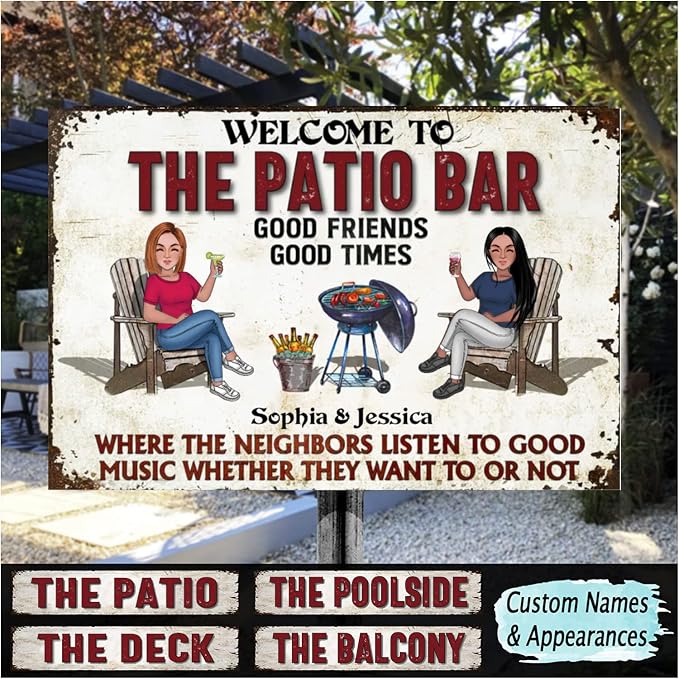 Personalized Classic Metal Sign - Welcome to Patio Bar Grilling Listen to The Good Music Couple Husband Wife Custom Wall Decor for Home Gate Garden Bars Sign Gift vintage metal signs Wall Decoration