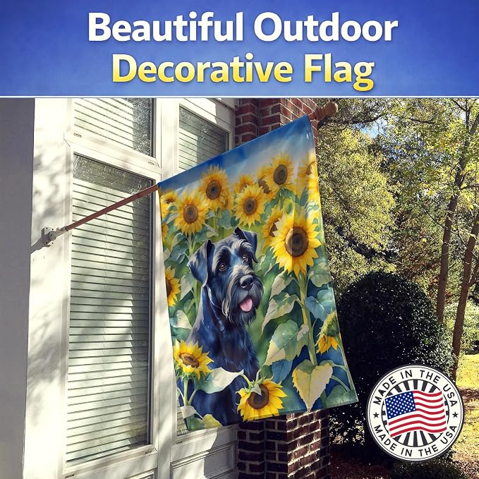 Caroline's Treasures DAC6087CHF Giant Schnauzer in Sunflowers House Flag Large Porch Sleeve Pole Decorative Outside Yard Banner Artwork Wall Hanging, Polyester, House Size, Multicolor