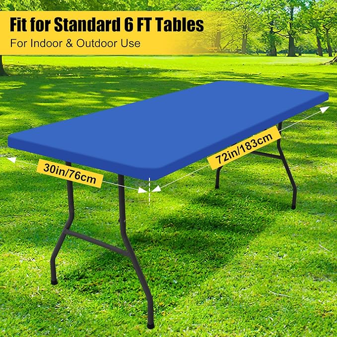 Smiry 6 Pack Rectangle Picnic Table Cloth, Waterproof Elastic Fitted Tablecloths, Washable Polyester Rectangular Patio Table Cover for Camping, Indoor and Outdoor (Blue, 30"x72")