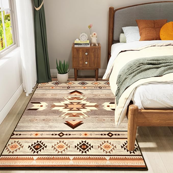 BENRON Western Area Rugs for Living Room Bedroom 3x5, Non Slip, Warm Beige | Southwest aztec Throw Rugs for Dining Table Kitchen Home Decor, Washable