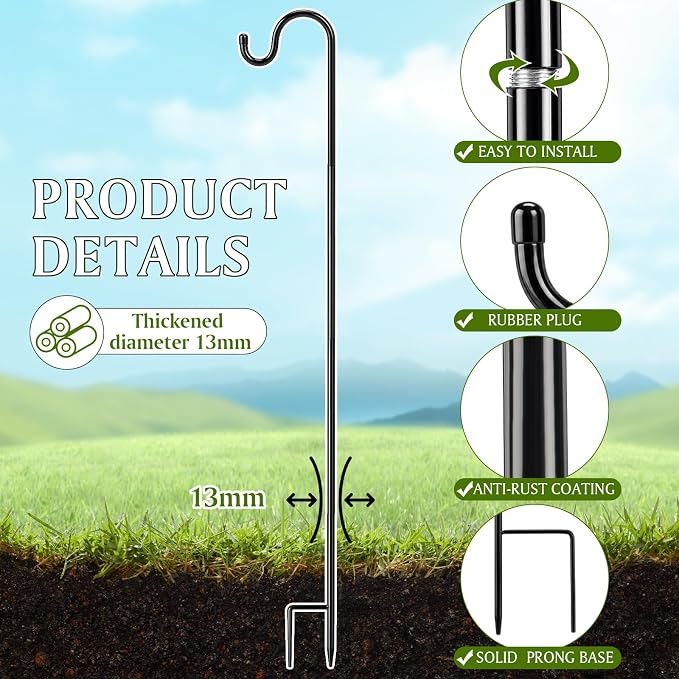 2 Pcs 72 Inch Shepherds Hook for Outdoor Adjustable Bird Feeder Pole Metal Steel Shepard Hooks for Hummingbird Stand Feeder Pole for Garden Plant, Lantern, Hanging Wedding Decor