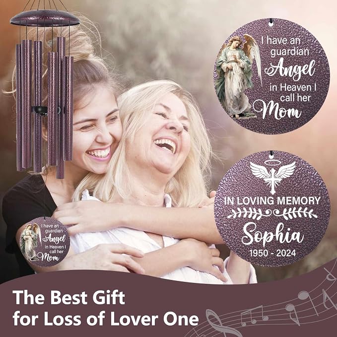 ASTARIN 36" Large Deep Tone Personalized Sympathy Wind Chimes, Memorial Wind Chime for Loss of Mother Father Loved One, Angel Bereavement Gifts Decor Outdoor Patio Garden Graveyard, Produced in Texas