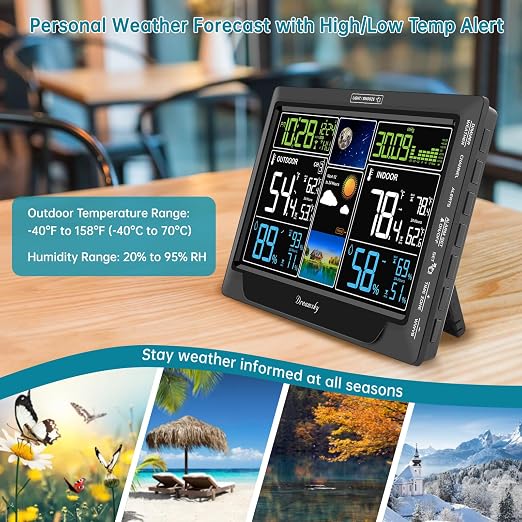 DreamSky Weather Station Indoor Outdoor Thermometer Wireless for Home | Digital Atomic Clock, Large Display with Dimmer, Inside Outside Temperature Humidity Monitor, Auto DST (Plug-in)