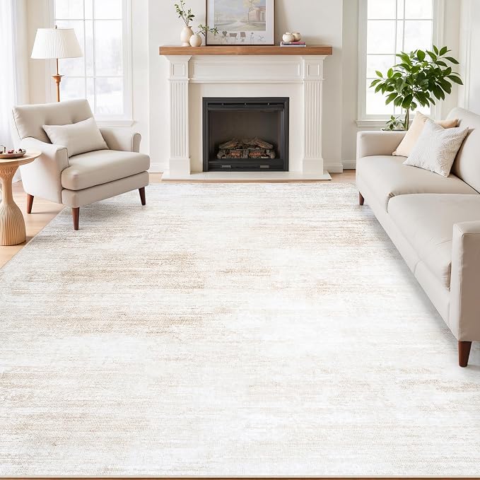 Tosuoka Washable Rug 8x10 Area Rugs for Living Room, Beige Abstract Soft | Bedroom Rug, Neutral, Cream, Non-Slip, Low-Pile, Modern, Large, Indoor Carpet for Nursery Dining Room Office Home
