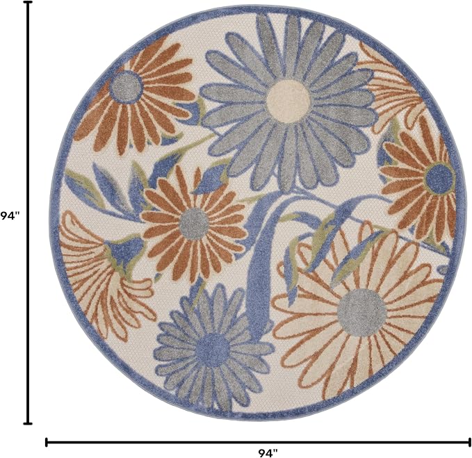 Nourison Home Aloha Beige Multicolor 7'10" x Round Area Rug - Easy Clean, Non Shedding, Bed Room, Living Room, Dining Room, Kitchen (8' x Round)