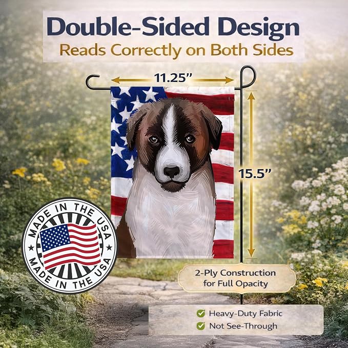 Caroline's Treasures CK6477GF Cao de Gado Transmontano American Flag Garden Flag Mailbox Flag Decorative Yard Flag Banner Outside Patio Artwork Yard Flower Beds, Garden Size, Multicolor