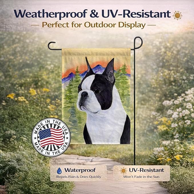 Caroline's Treasures SS8187GF Boston Terrier Garden Flag Mailbox Flag Decorative Yard Flag Banner Outside Patio Artwork Yard Flower Beds, Garden Size, Multicolor
