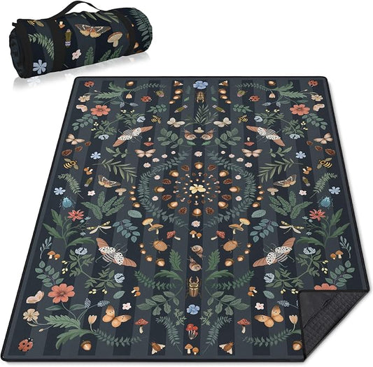 Mushroom Picnic Blankets Waterproof Foldable, 80″X80″ Extra Large Picnic Mat Insect Outdoor Blanket for Grass, Packable Beach Blanket Sandproof Picnic Accessories for Camping Music Festival Park Lawn