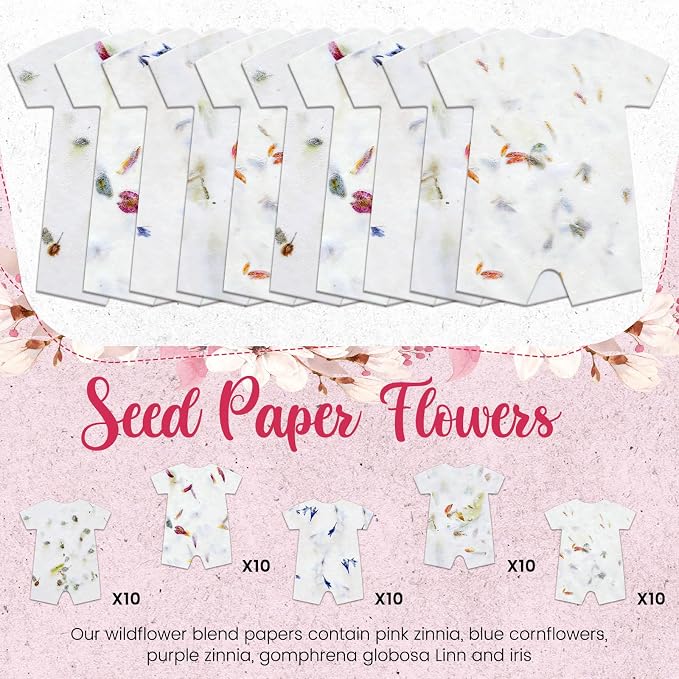 Dunzoom 50 Pcs Handmade Seed Paper Plantable Wildflower Seed Paper Recycled Flower Petals Tags Wedding Favors for Guests Craft Gifts Cards for Envelope Birthday Party, 5 Styles (Bodysuit)