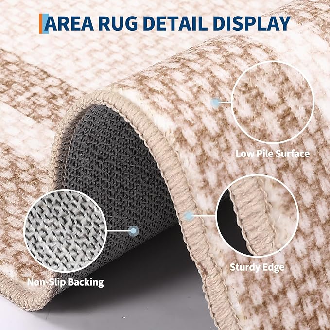 COZYLOOM Area Rugs 10x13 Large Living Room Rug with Rubber Backing, Beige | Washable Modern Bordered Stain Resistant Non Shedding Low Pile Soft Foldable Mats for Bedroom Dining Room Office