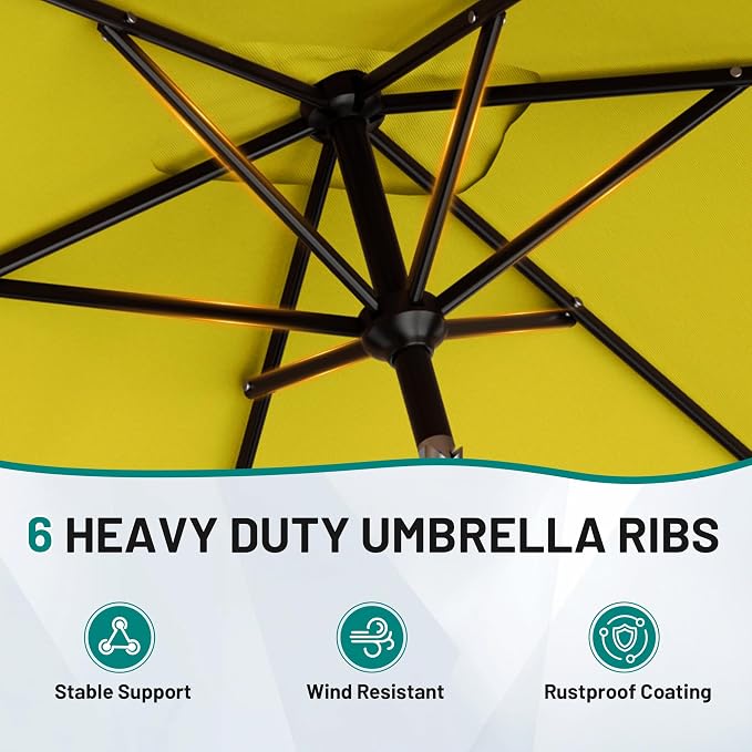 AreShark 6.5 x 10 FT Rectangular Valance Patio Umbrella, Outdoor Umbrella with Tilt and Crank, Market Table Umbrellas W/ 6 Ribs UV Protection for Garden, Deck, Backyard and Pool, Yellow