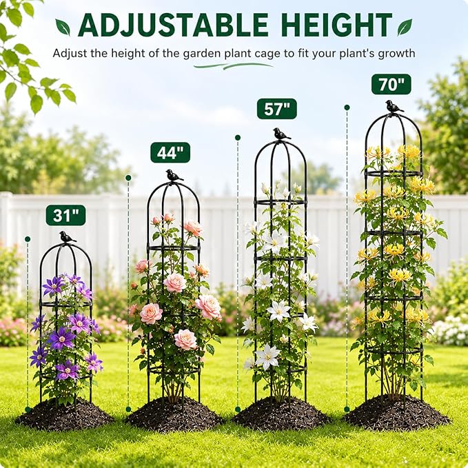 Garden Obelisk Trellis for Climbing Plants Outdoor, 6.3 ft Tall Rose Trellis Climbing Plants Support for Potted Light Vine Flower Vegetable Cucumber Trellis Raised Garden Bed, Black, 1PC