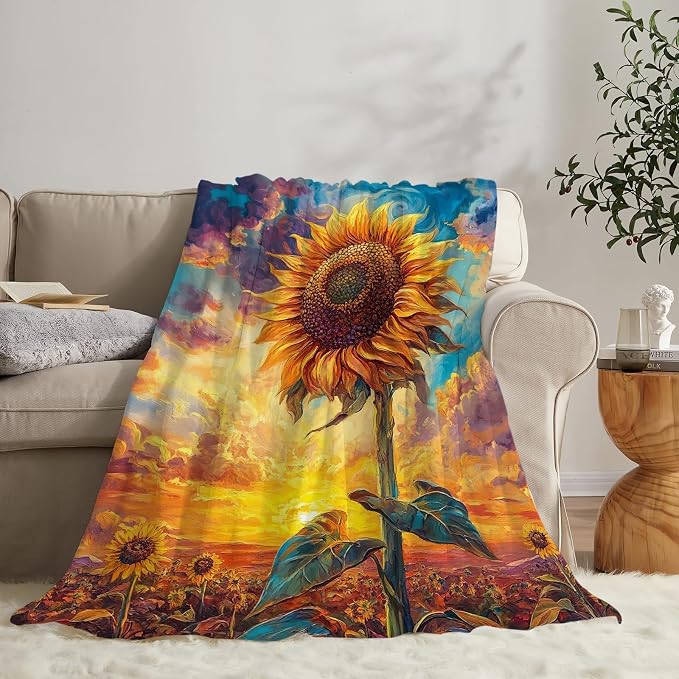 Sunflower Throw Blanket Sunflower Gifts for Girls Women Men Boys Plush Cozy Flannel Fleece Fuzzy Party Blankets Decor 80"X60"