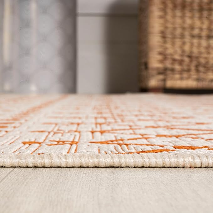 JONATHAN Y Moroccan Geometric Indoor Outdoor Round Area Rug 5 Ft Cream/Orange, Ourika Textured Weave for Backyard, Patio, Porch, Easy-Cleaning, High Traffic, Pet-Friendly, Non-Shedding (SMB108O-5R)