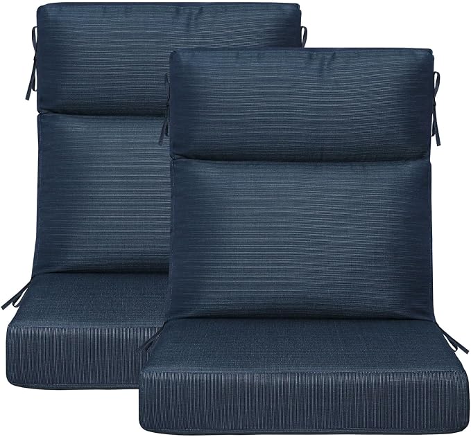 Unimatta Outdoor High Back Chair Cushion Seat Pads, 44 x 21 Inch Water-Repellent & Fade-Resistant Patio Furniture Cushions with Ties for Adirondack, Rocking Chairs, Dark Blue Linen