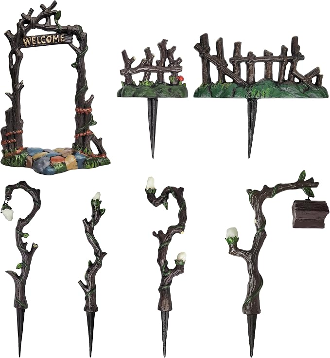 Lulu Decor, 100% Cast Iron Fairy Garden Decor Set Fairy Garden Accessories Including Fairy Lamps, Fences, and Welcome