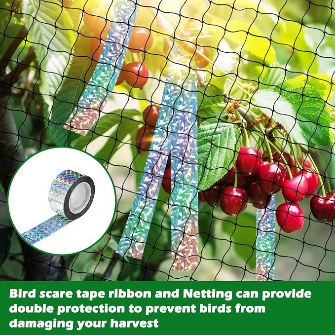 BSTPCOO 50'x50' with 2" Mesh Bird Netting for Chicken Coop with Bird Scare Tape, Hawk Nettings for Chicken Run, Heavy Duty Poultry Nettings Chicken Netting Roof Deer Net