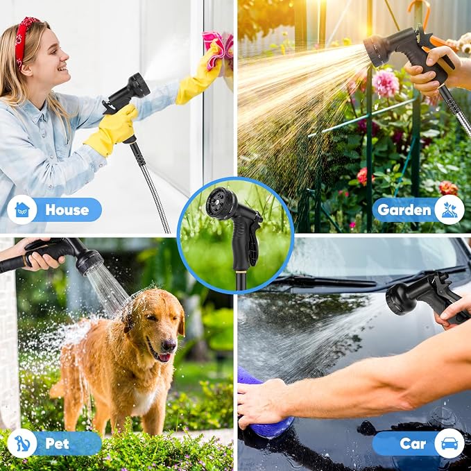 CXEZSIK Garden Hose, Water Hose with 10 Function Nozzles, No Kinks, Flexible Hose, Lightweight, Puncture Proof Hose for Yard and Outdoor（53FT）