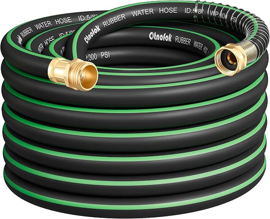 Heavy Duty Garden Hose 50 ft x 5/8", 5-Layer Hybrid Rubber Water Hose with 3/4" Swivel Brass Male to Female Fittings, 1000 PSI Burst, No-kink for Lawn, Backyard, Black & Green