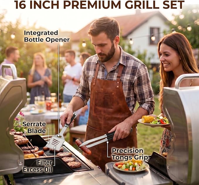 RINPIR 21pcs BBQ Grill Accessories Set with 21” Reusable Meat Blanket, Father’s Day Grilling Gifts for Men Dad, Stainless Steel Grilling Tools Utensils Kit in Aluminum Case for Outdoor Camping Black