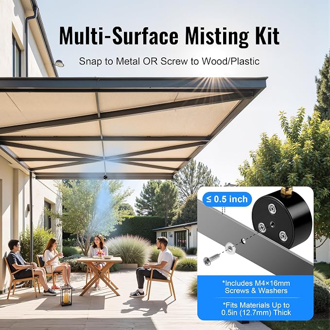 Fan Misters for Cooling Outdoor, Magnetic Misting Cooling System, Triple Nozzle Design, 16.4FT Misting Line, Outside Fans Misting Kit for Cool Patio, Backyard, Pool, Black(Fans Not Included)