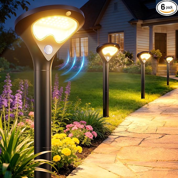 ELECLINK Solar Pathway Lights Outdoor with Motion Sensor, 6 Pack Security Solar Garden Lights, 400LM Bright LEDs, Upgraded Glass Panel, 3 Modes Waterproof Path Lights for Yard Patio Walkway Driveway