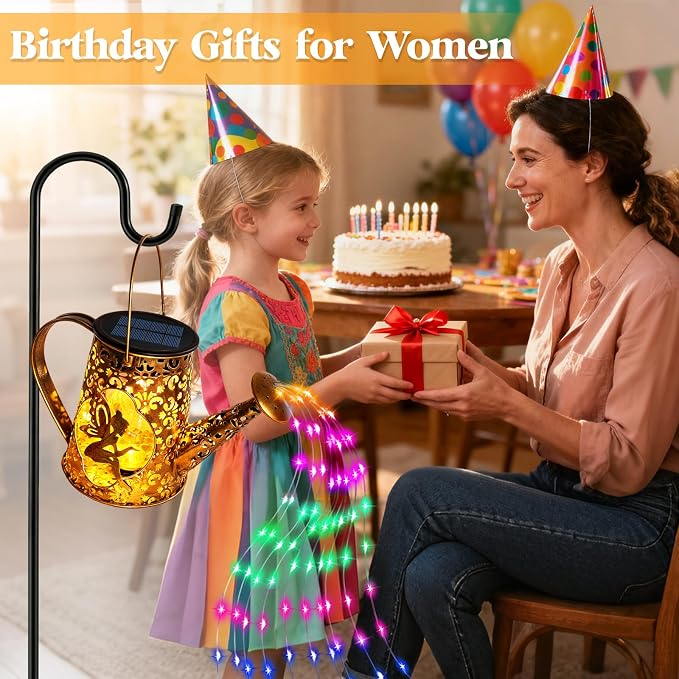 Solar Watering Can Lights, Fairy Gifts for Mothers Day Women Mom Grandma Birthday, Waterproof Outdoor Multicolor Garden Decor Large Hanging Solar Lantern Fairy Lights for Patio Porch Flowerbed Pathway